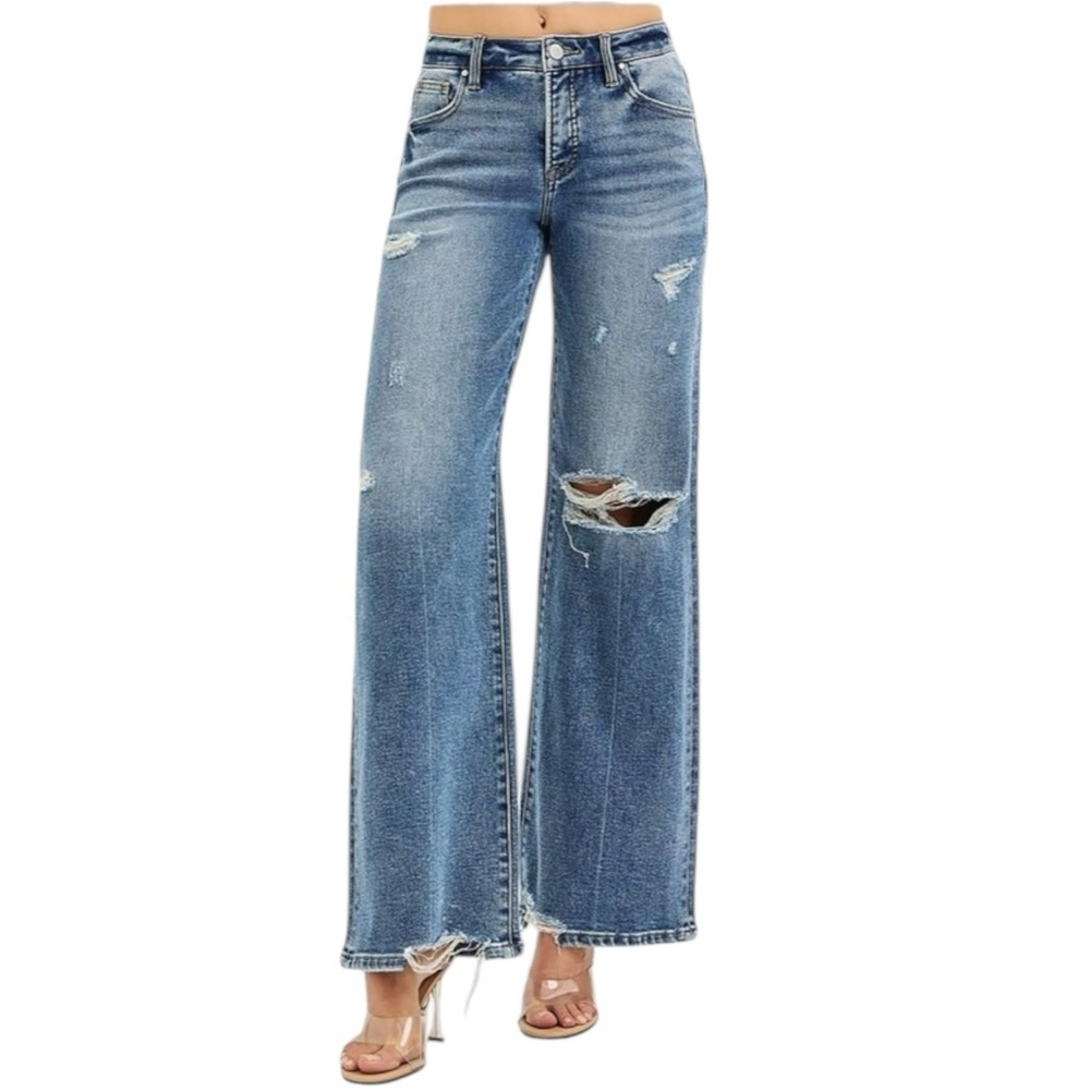 RISEN JEANS MEDIUM WASH WIDE LEG JEANS Size 2XL